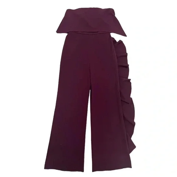 Alexis Kendall Ruffle Strapless Jumpsuit Wide
Leg Plum Burgundy Boho Chic Size M - Picture 6 of 11
